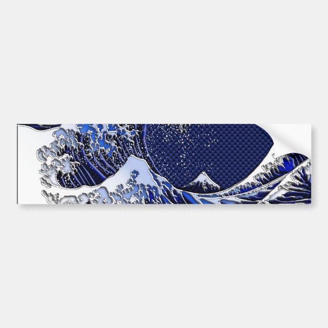 The Great Hokusai Wave Carbon Fibre Style Bumper Sticker (Front)