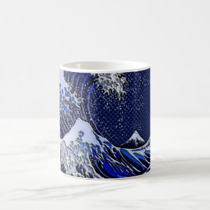 The Great Hokusai Wave Carbon Fibre Style Coffee Mug