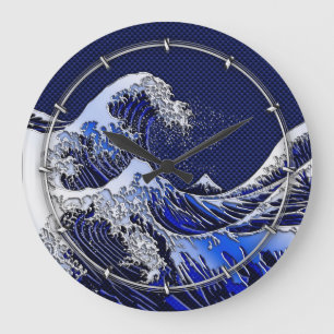 The Great Hokusai Wave Carbon Fibre Style Large Clock