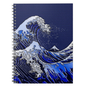 The Great Hokusai Wave Carbon Fibre Style Notebook