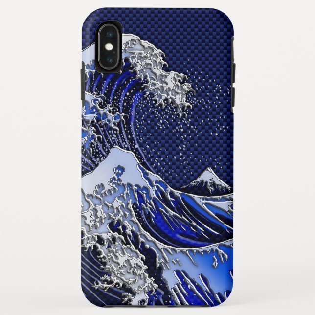 The Great Hokusai Wave chrome carbon blue styles Case-Mate iPhone Case (Back)