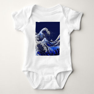 The Great Hokusai Wave chrome carbon fibre Decor Baby Bodysuit