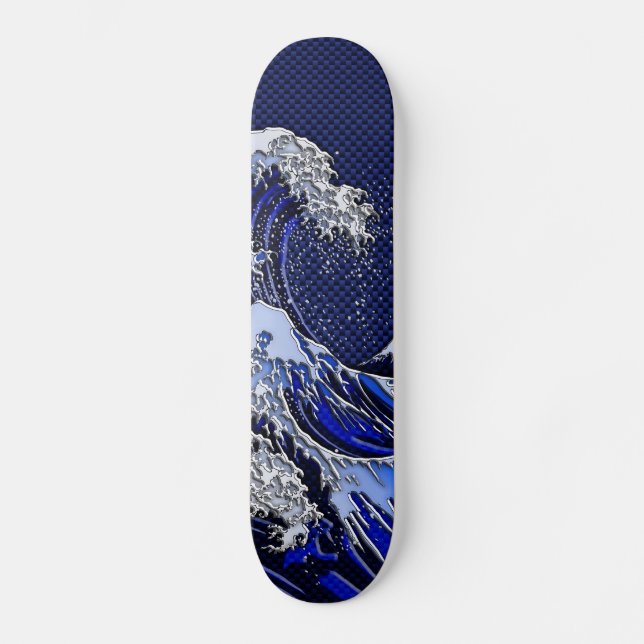 The Great Hokusai Wave chrome carbon fibre Decor Skateboard (Front)