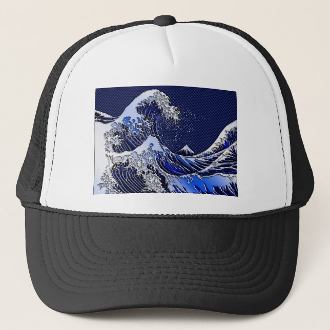 The Great Hokusai Wave chrome carbon fibre Decor Trucker Hat (Front)