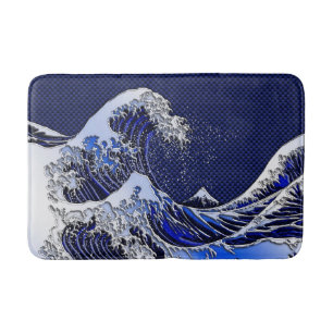 The Great Hokusai Wave chrome carbon fibre styles Bath Mat