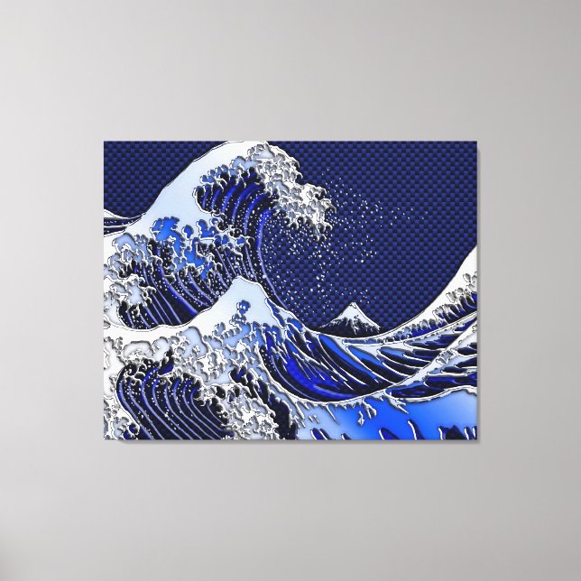 The Great Hokusai Wave chrome carbon fibre styles Canvas Print (Front)