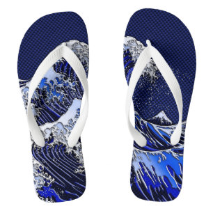 The Great Hokusai Wave chrome carbon fibre styles Flip Flops