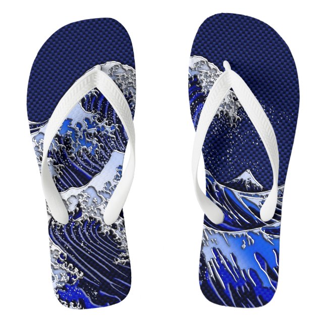 The Great Hokusai Wave chrome carbon fibre styles Flip Flops (Footbed)