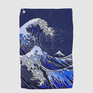 The Great Hokusai Wave chrome carbon fibre styles  Golf Towel