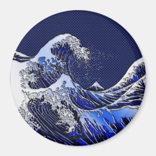 The Great Hokusai Wave chrome carbon fibre styles Magnet