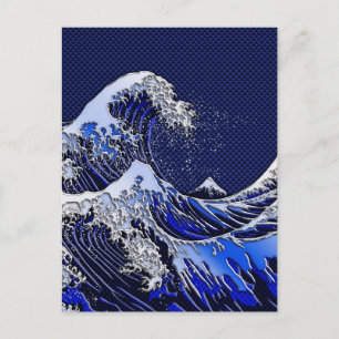 The Great Hokusai Wave chrome carbon fibre styles Postcard