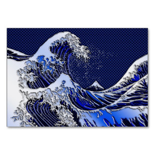 The Great Hokusai Wave chrome carbon fibre styles Table Number