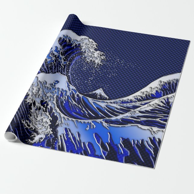 The Great Hokusai Wave chrome carbon fibre styles Wrapping Paper (Unrolled)