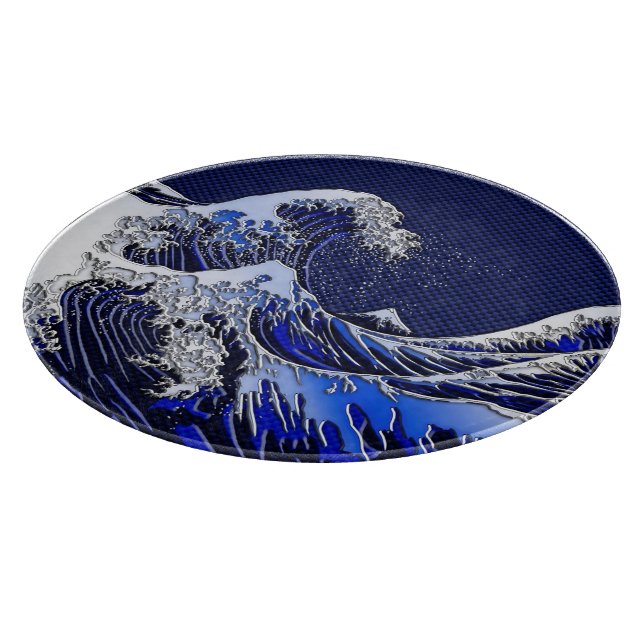 The Great Hokusai Wave Chrome Carbon Looks Cutting Board (Corner)