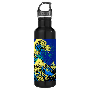 The Great Hokusai Wave in Blue Pop Art Style 710 Ml Water Bottle