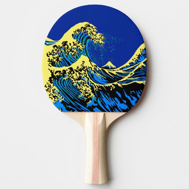 The Great Hokusai Wave in Blue Pop Art Style Ping Pong Paddle (Front)