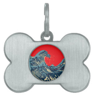 The Great Hokusai Wave in Colourful Style Pet Name Tag