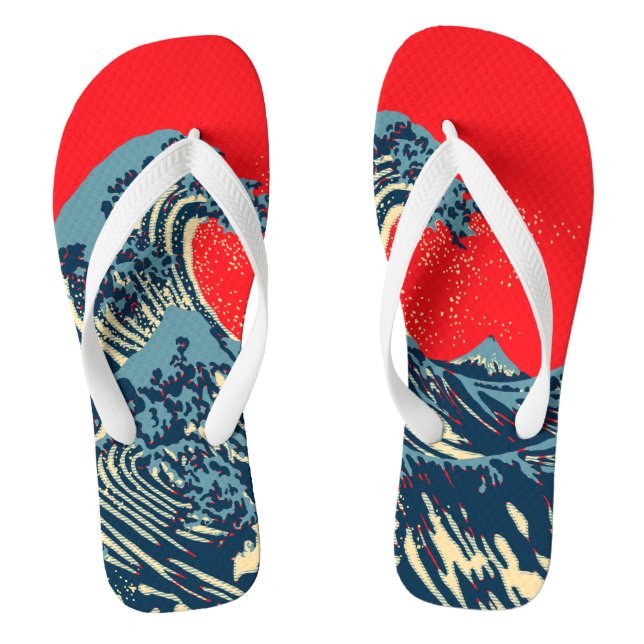 The Great Hokusai Wave in Hope Art Style Flip Flops (Footbed)