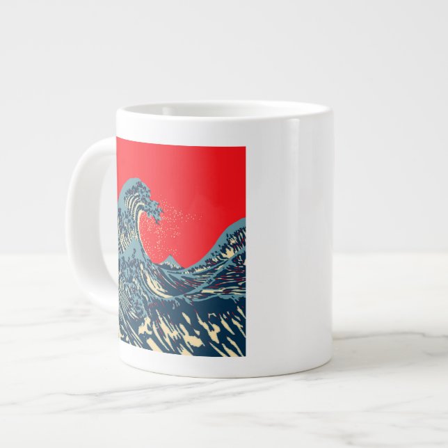 The Great Hokusai Wave in Hope Art Style Large Coffee Mug (Front Left)