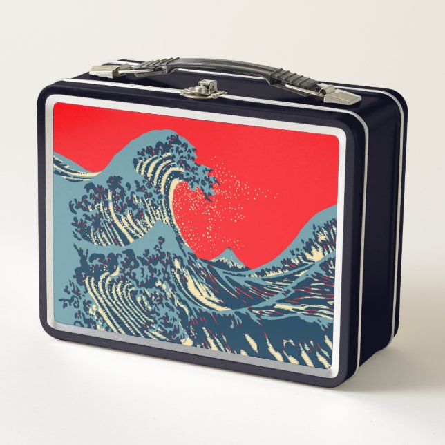 The Great Hokusai Wave in Hope Art Style Metal Lunch Box (Front)