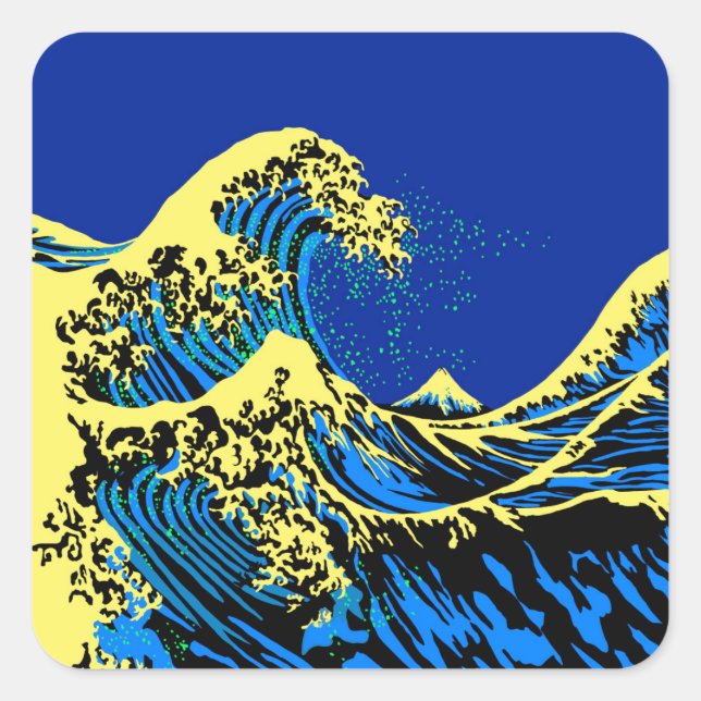 The Great Hokusai Wave in Pop Art Style Decor Square Sticker (Front)