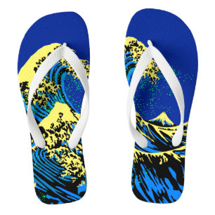The Great Hokusai Wave in Pop Art Style Flip Flops