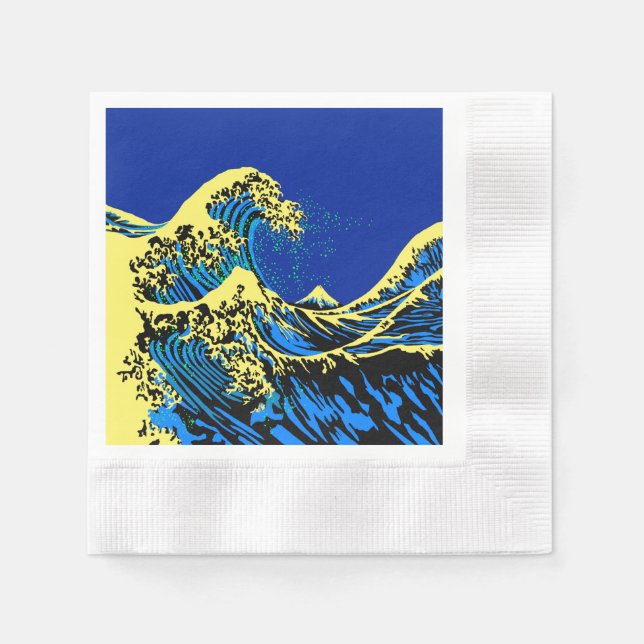 The Great Hokusai Wave in Pop Blue Napkin (Front)