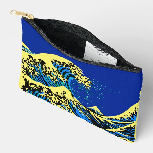 The Great Hokusai Wave in Vibrant Pop Style Accessory Pouch (Open)