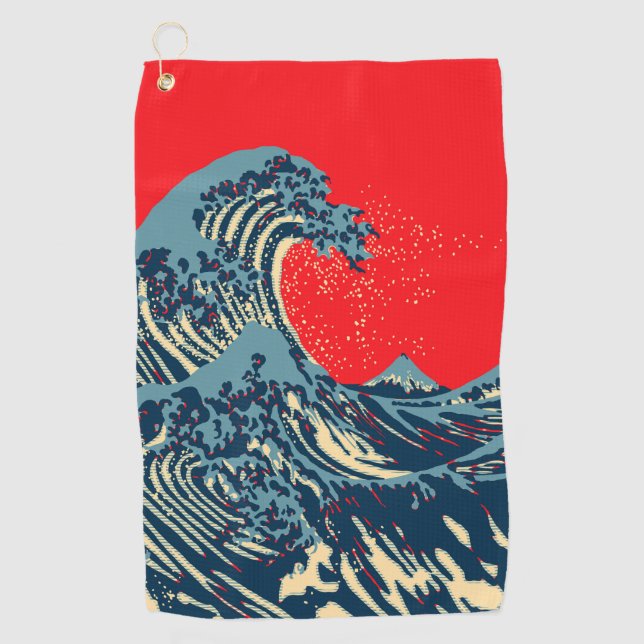 The Great Hokusai Wave in Vibrant Pop Style Golf Towel (Front)