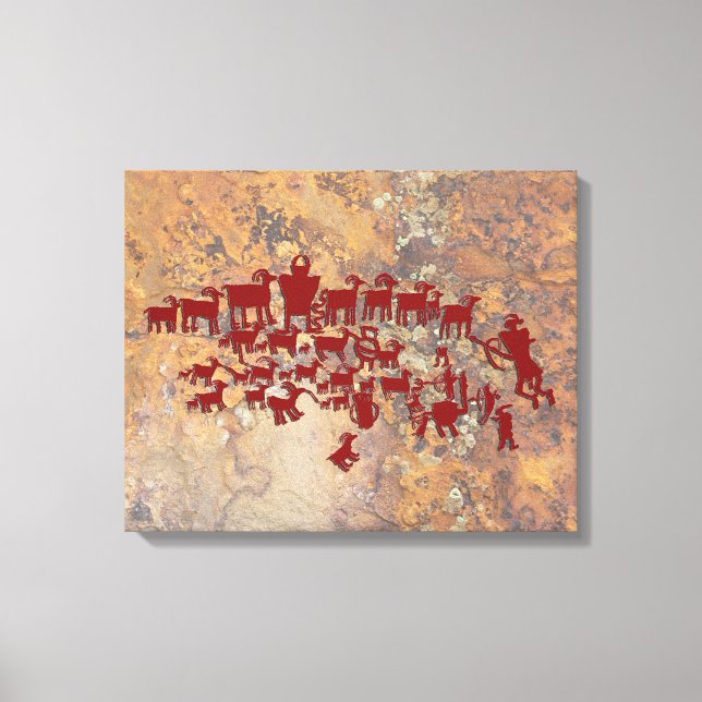 The Great Hunt Petroglyph Panel Canvas Print (Front)