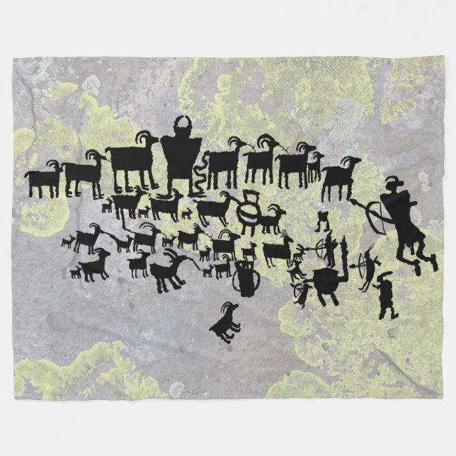 The Great Hunt Petroglyph Panel Fleece Blanket (Front (Horizontal))