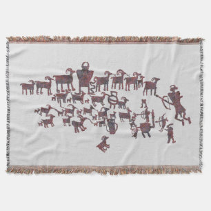 The Great Hunt Petroglyph Panel Throw Blanket