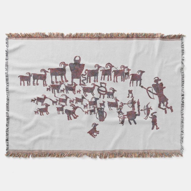 The Great Hunt Petroglyph Panel Throw Blanket (Front)