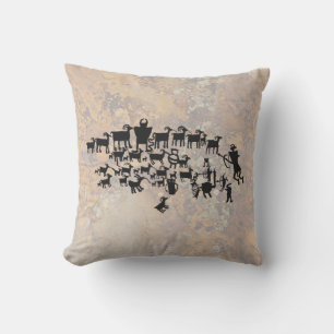 The Great Hunt Petroglyph Panel Throw Pillow