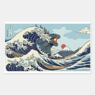 The Great Kaiju Wave - Epic Hokusai Monster Parody Sticker