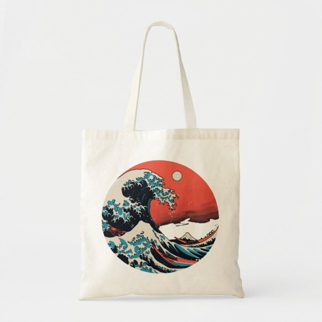 The Great Kanagawa Retro Wave Tote Bag (Front)