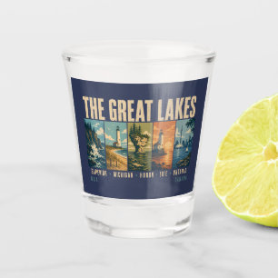 The Great Lakes Landmarks Illustration Vintage Shot Glass