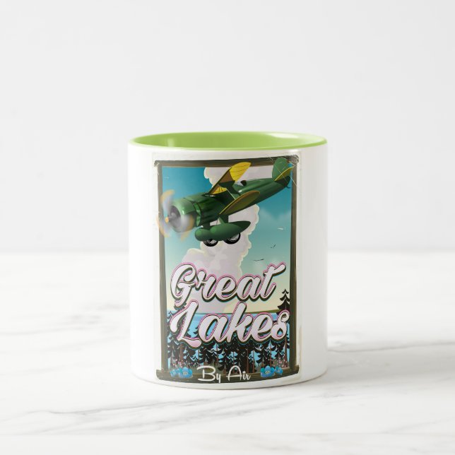 The Great Lakes plane travel poster Two-Tone Coffee Mug (Center)
