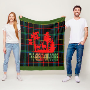 The Great Outdoors Green Red Black Tartan Plaid Fleece Blanket