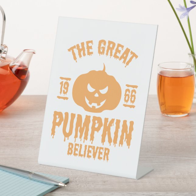 The Great Pumpkin Believer 1966 Pumpkin Pedestal Sign (In SItu)