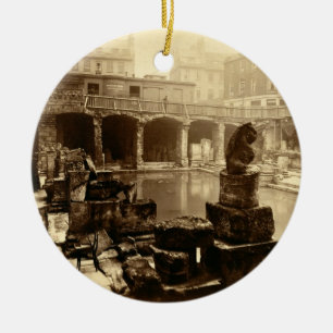 The Great Roman Bath, Bath (b/w photo) Ceramic Ornament