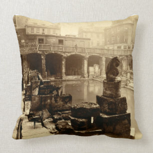 The Great Roman Bath, Bath (b/w photo) Throw Pillow
