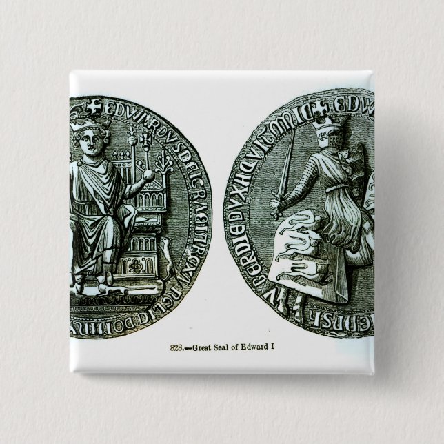 The Great Seal of Edward I 2 Inch Square Button (Front)
