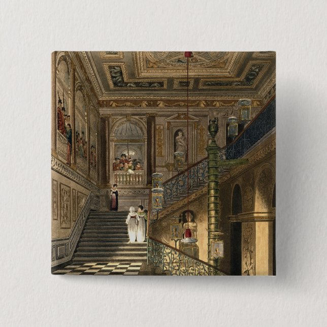 The Great Staircase at Kensington Palace From Pyne 2 Inch Square Button (Front)