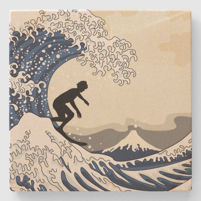 The Great Surfer of Kanagawa Stone Coaster (Front)