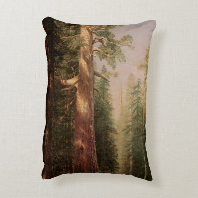 The Great Trees, Mariposa Grove, CA by Bierstadt Accent Pillow (Back(Vertical))