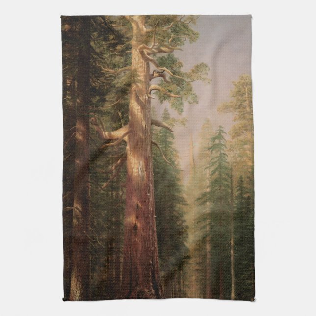 The Great Trees, Mariposa Grove, CA by Bierstadt Kitchen Towel (Vertical)