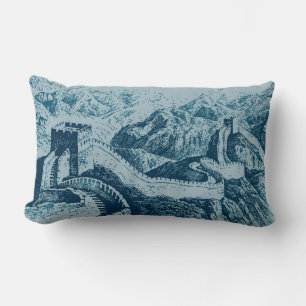 The Great Wall in Navy Blue Lumbar Pillow
