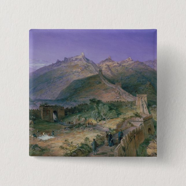 The Great Wall of China, 1886 (w/c) 2 Inch Square Button (Front)