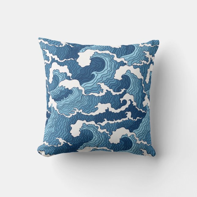 The Great Wave Blue Pattern Throw Pillow (Front)